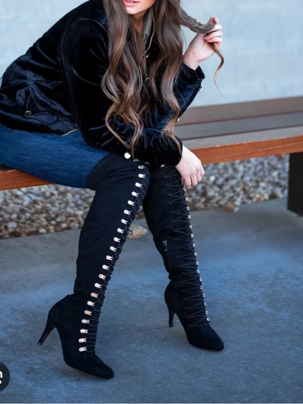 DbDk Fashion Black Lace-Up Over-the-Knee Stiletto Boots